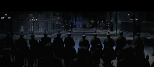 Scene from Dr. Zhivago, cossacks on horseback prior to massacre