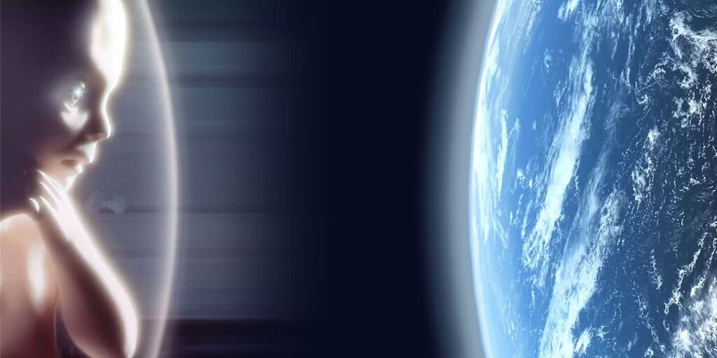 The "star child" photo from the movie 2001 - a Space Odyssey (embryo facing the Earth The "star child" photo from the movie 2001 - a Space Odyssey (embryo facing the Earth